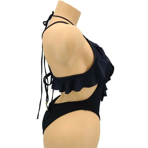 New Blue Life Ruffled Romance Swimsuit Small Black - Picture 4 of 9